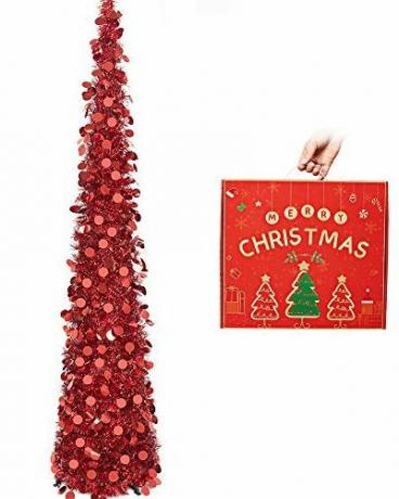 Skladací vyskakovací vianočný stromček s červeným pozlátkom