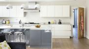 Elegantná biela a sivá kuchyňa, kde je prioritou priestor