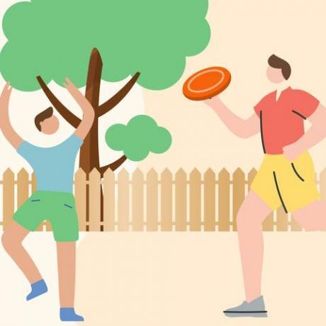 ilustrácie človeka hrajúceho frisbee s dieťaťom