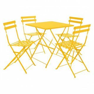 Skladací záhradný stôl so žltým kovom a sada 4 stoličiek