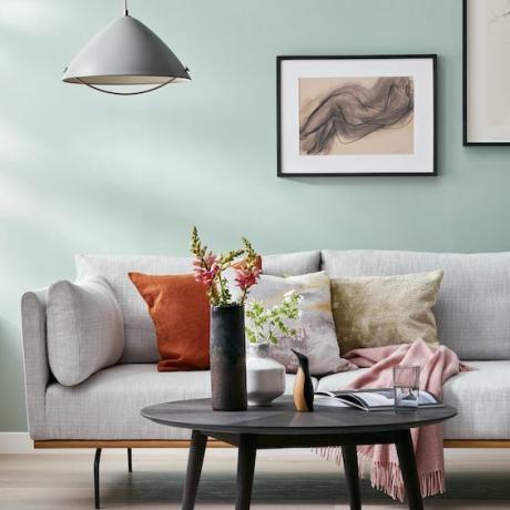 moderná obývacia izba s šedou pohovkou, John Lewis