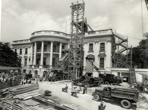 rekonštrukcia bieleho domu za prezidenta harry s truman, okolo roku 1950