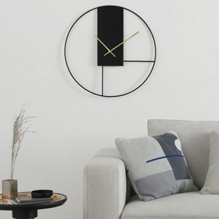 Obrysové veľké nástenné hodiny, 60 cm, matná čierna a brúsená mosadz