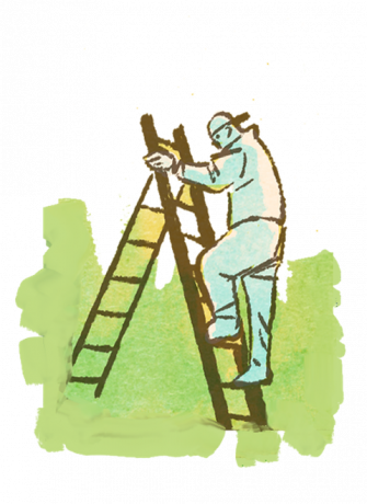 maliar vystupujúci po rebríku