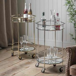 Jen Mirrored Drinks Trolley in Gold