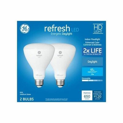 GE Refresh 65-Watt EQ LED Br30 denné svetlo stmievateľná predná žiarovka (2-balenie)