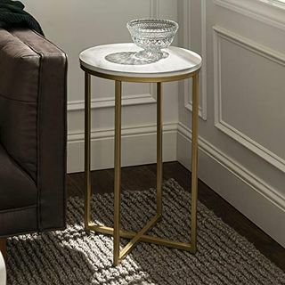 Moderný okrúhly mramorový / zlatý príručný stolík